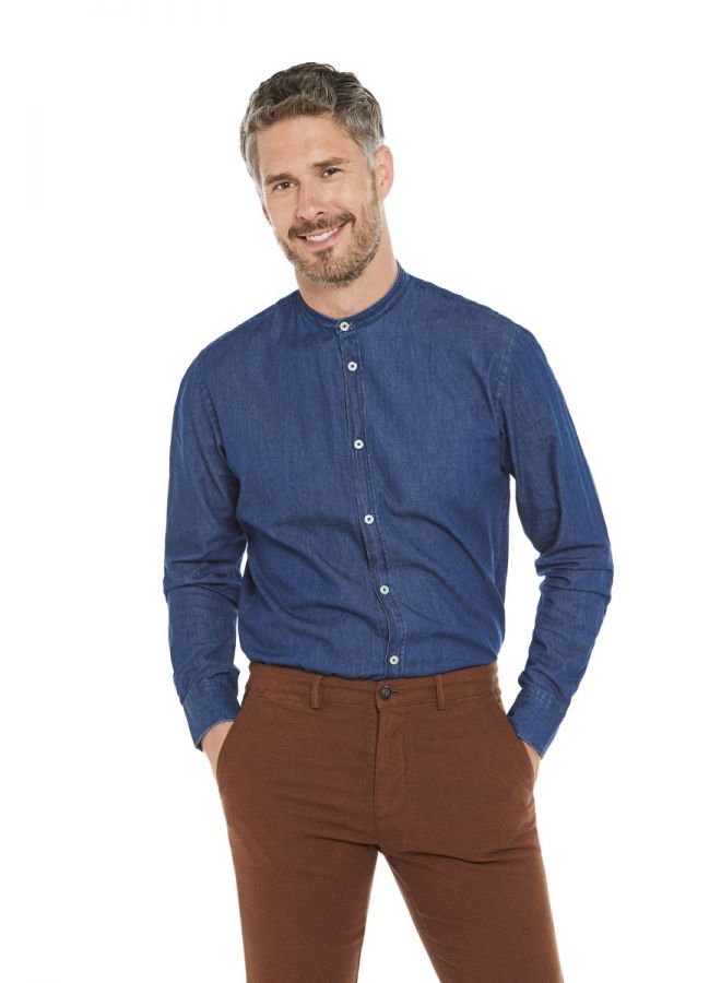 Vendita Camicia Collo Coreana Jeans blu online Hermitage Uomo