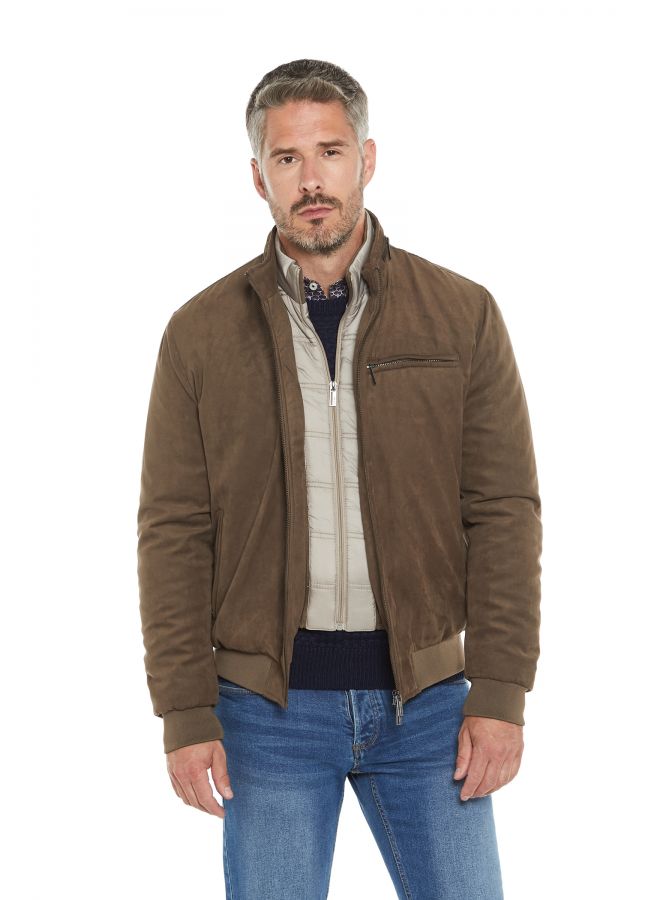 Cammello Giubbotto Scamosciato Con Pelliccia Giacca Chiodo Uomo