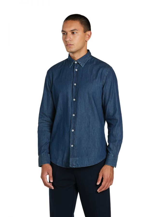 Camicia Jeans Uomo con Collo Italiano