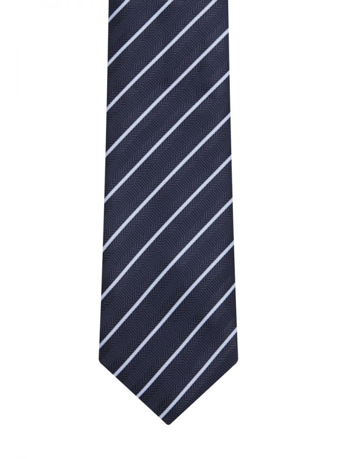 Cravatta blu pastello e oro in seta da 6 cm con motivo a righe