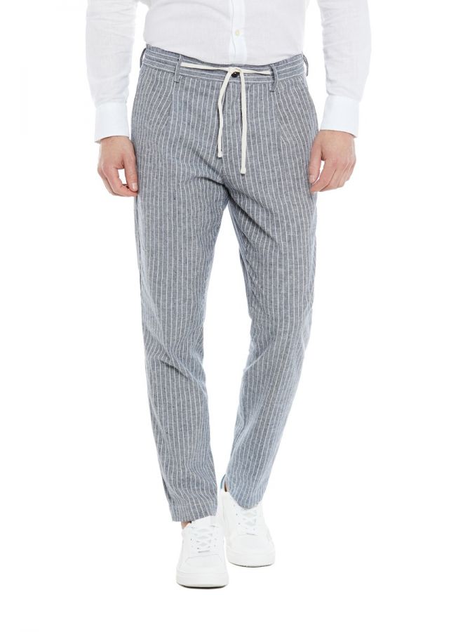 Pantalone Uomo Gessato in Cotone e Lino