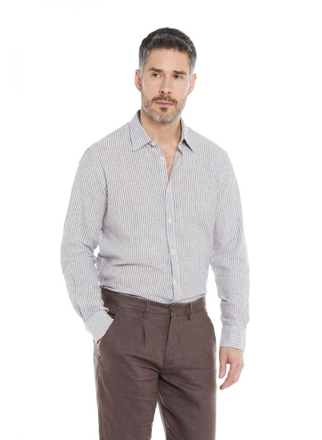 Camicia Uomo In Lino | Maniche Lunghe | Estiva A Righe | Vestibilità Normale | Taglie Forti Fino A 5XL