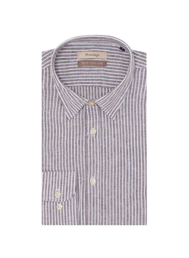 Camicia Uomo In Lino | Maniche Lunghe | Estiva A Righe | Vestibilità Normale | Taglie Forti Fino A 5XL
