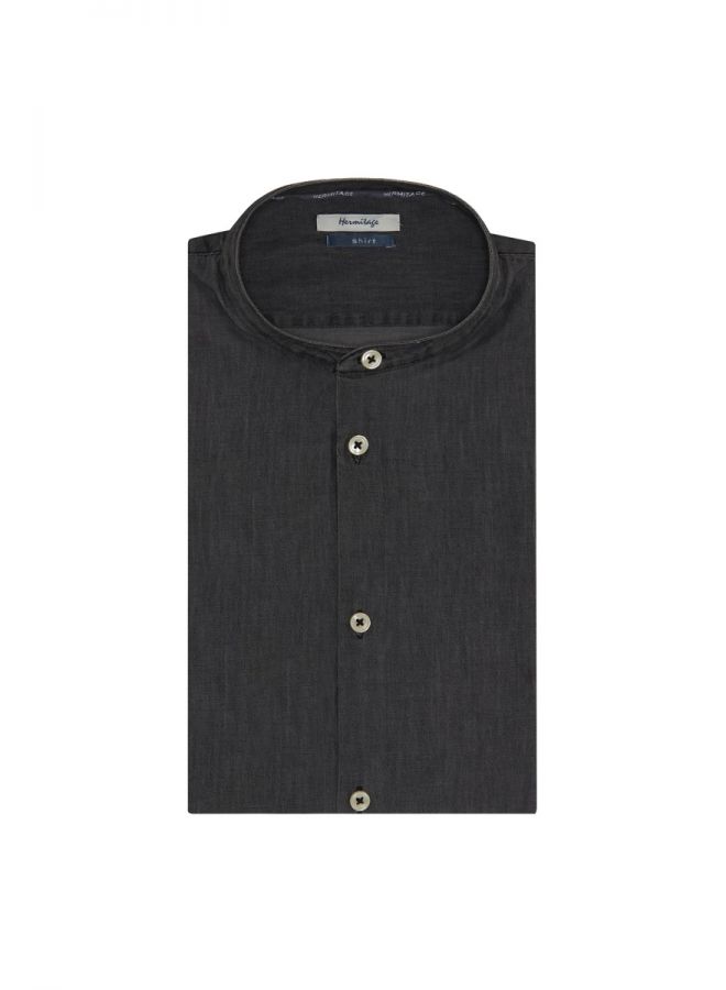 Camicia uomo in denim nero collo coreano