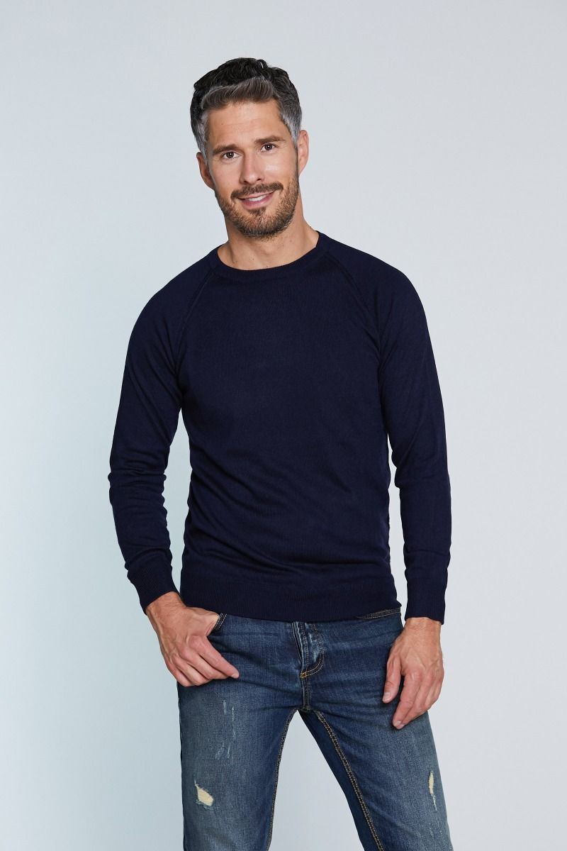 Maglia girocollo misto lana merinos con manica raglan