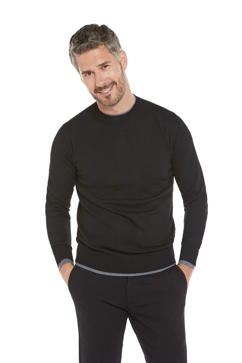 Maglia misto lana merinos girocollo con bordi a contrasto