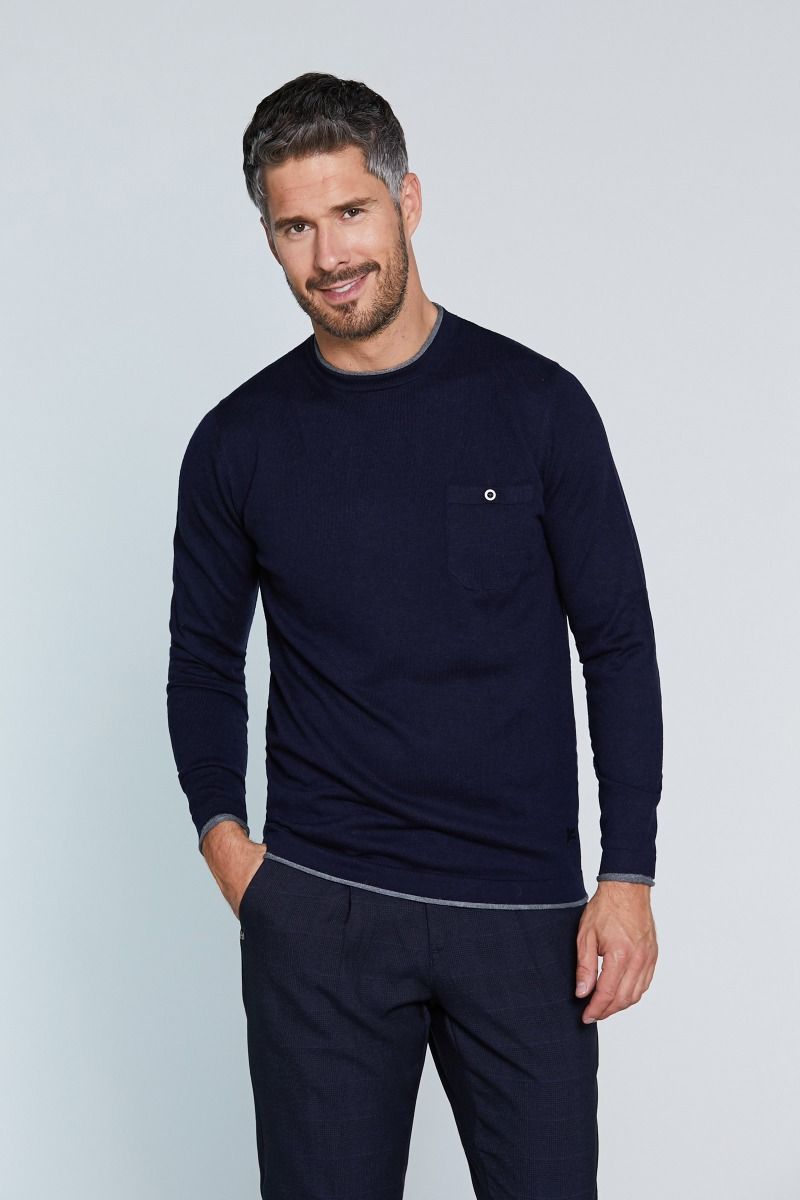 Maglia misto lana merinos taglio vivo a contrasto 