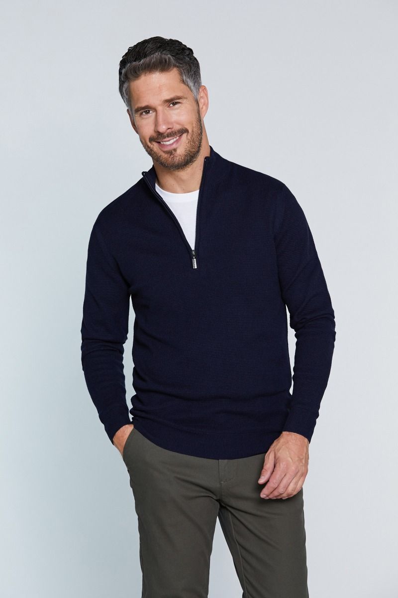 Maglia misto lana merinos mezzo collo con zip