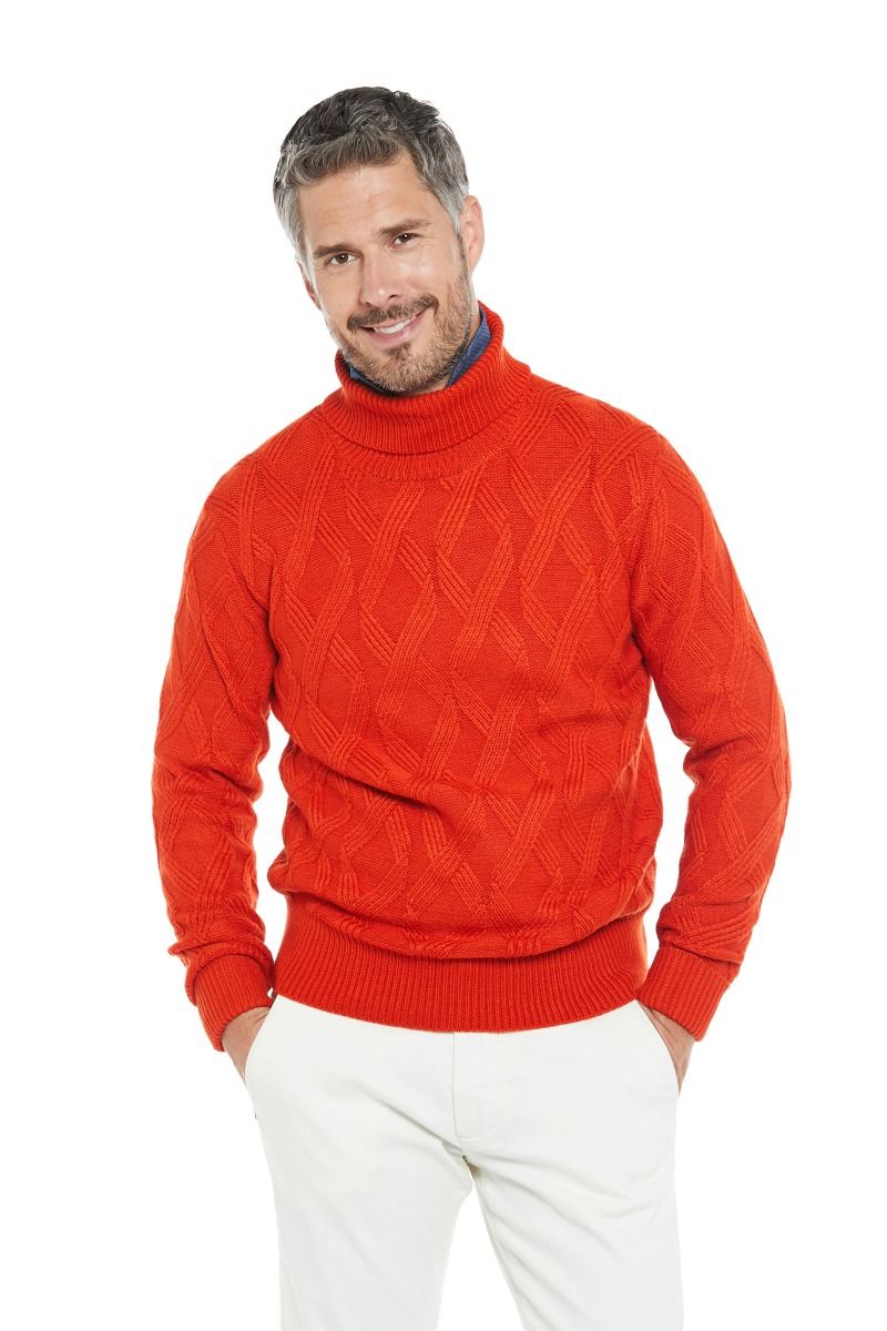 Maglione dolcevita con trama e fantasia misto lana
