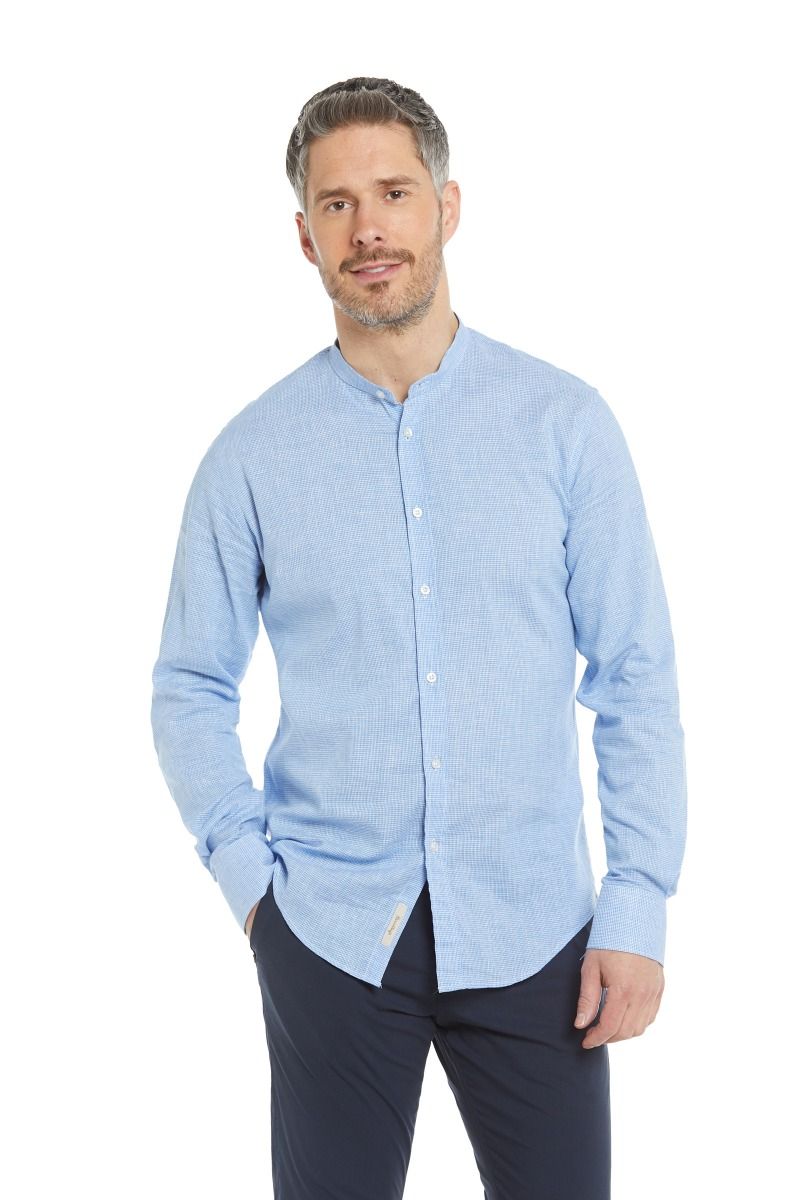 Camicia uomo pied de poule in lino e cotone