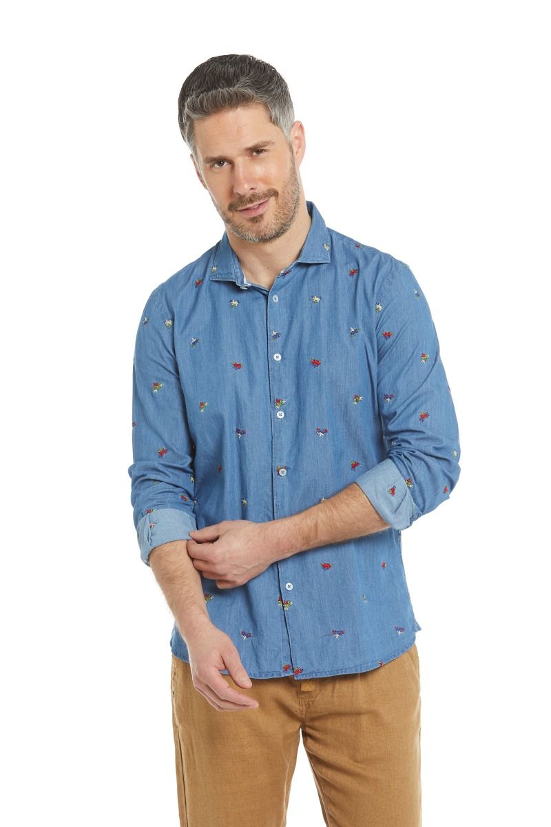 Camicia uomo in cotone con ricamo a fiori