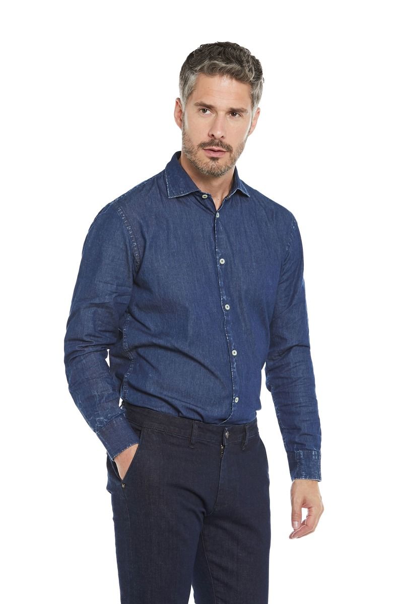 Camicia Di Jeans Uomo Collo Francese 