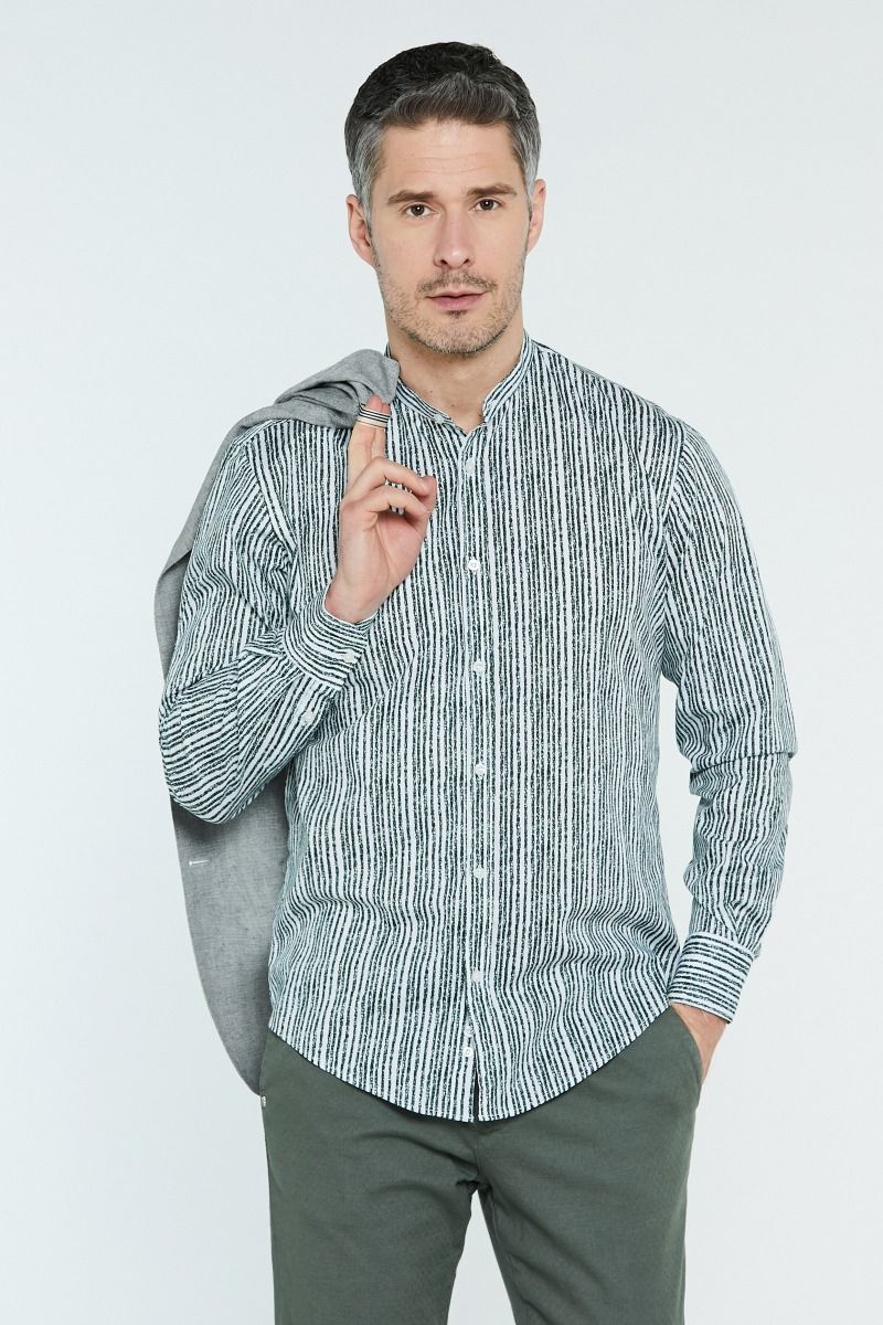 Grenada Camicia Coreana Fantasia A Righe Grigia
