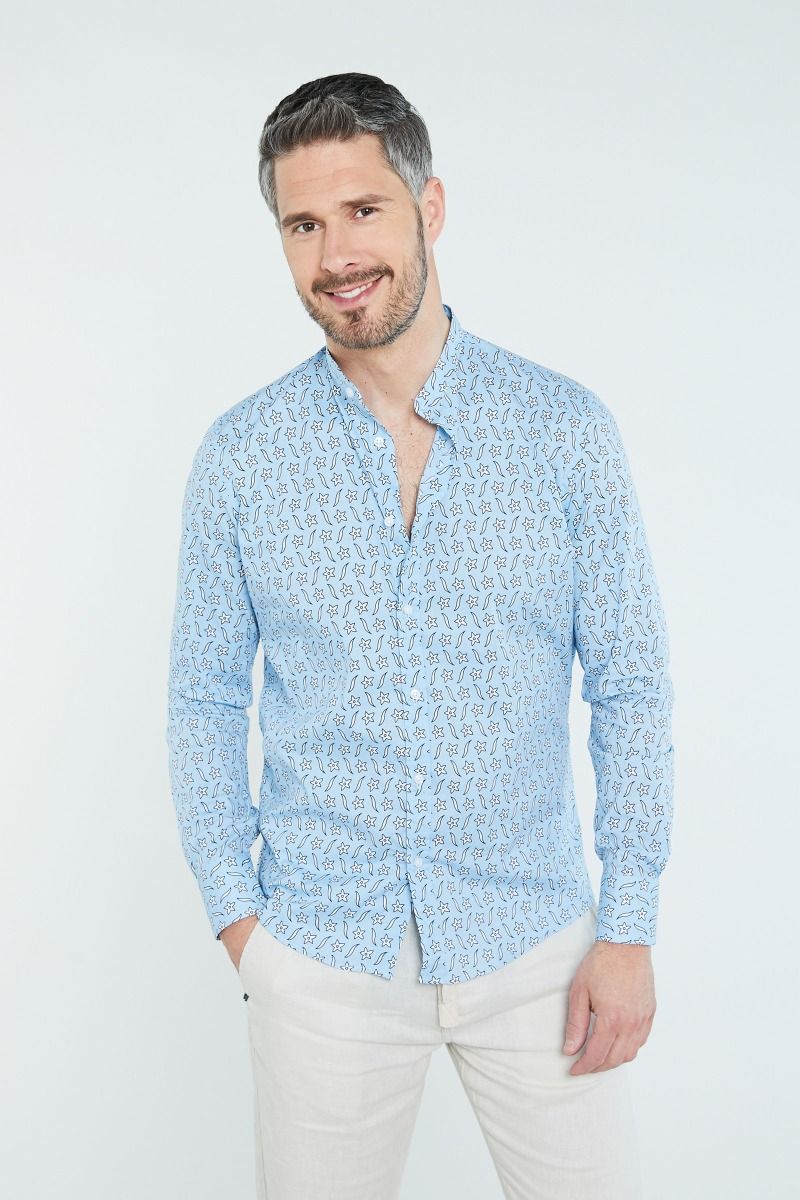 Camicia collo Coreana a fantasia fiori