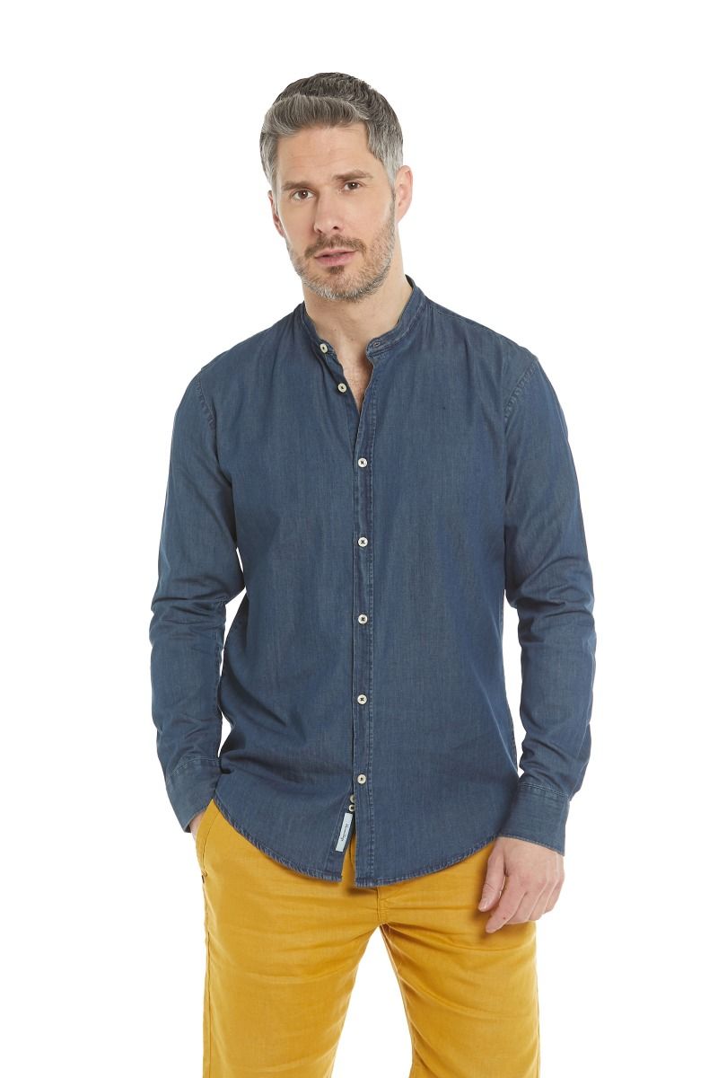 Camicia uomo jeans scuro collo coreano