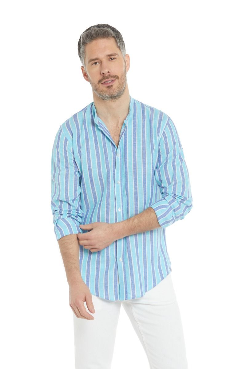 Camicia uomo a righe blu e azzurre