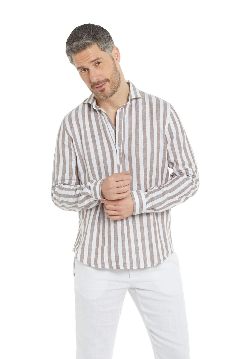 Camicia casacca a righe marroni