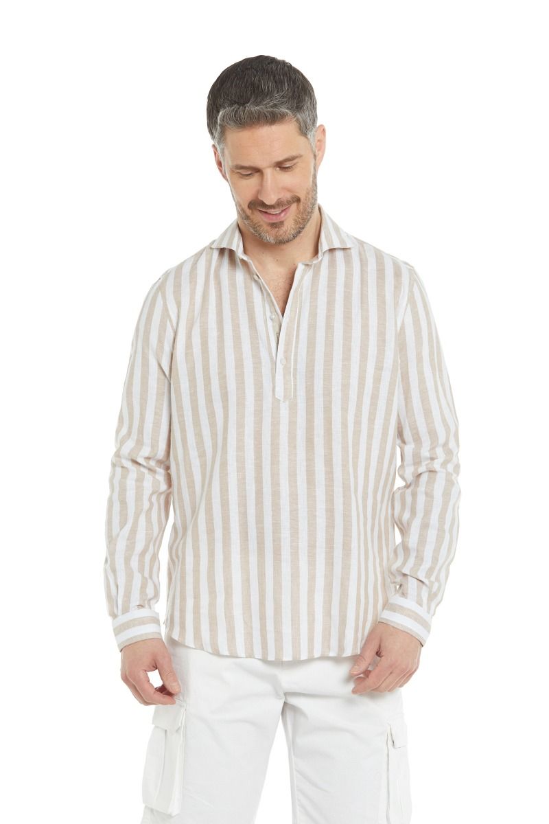 Camicia casacca a righe beige