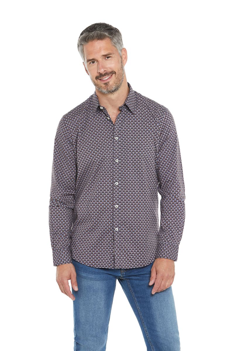 Camicia uomo marrone con fantasia