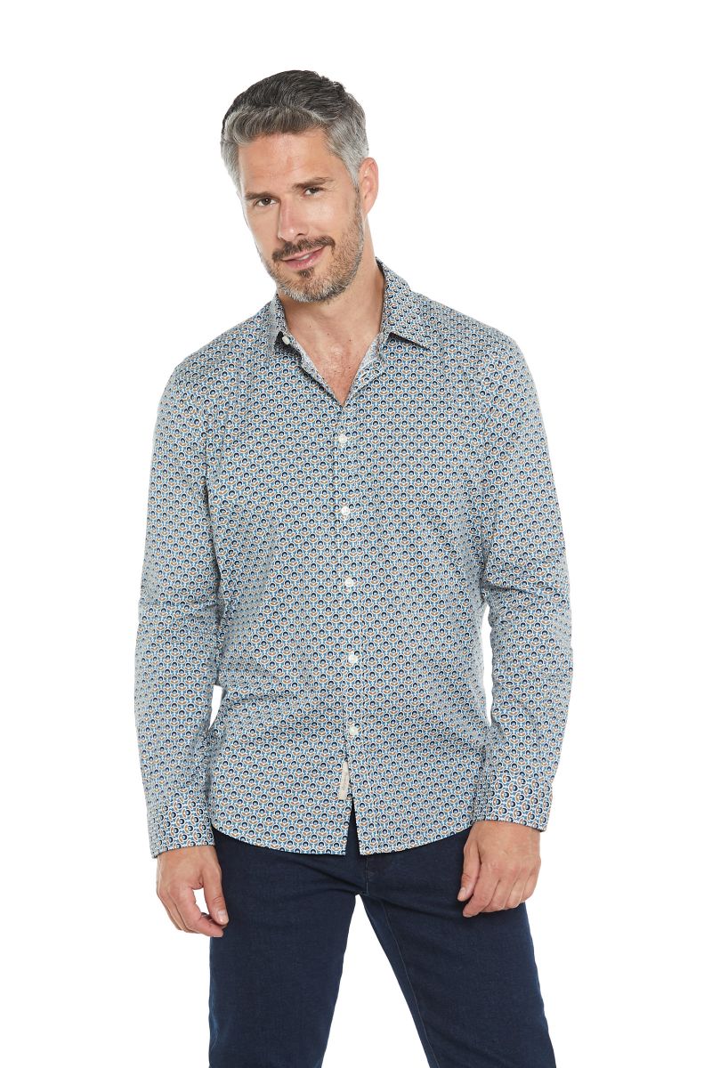 Camicia uomo azzurra con fantasia