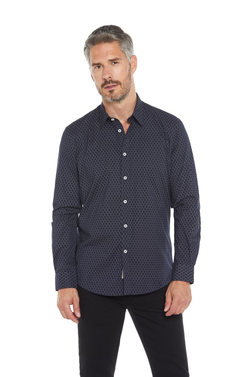 Camicia uomo blu scuro con fantasia