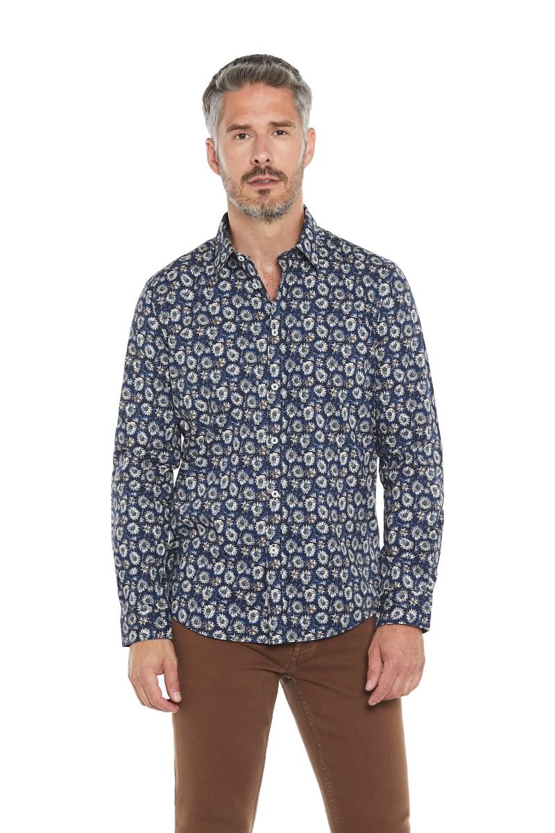 Camicia uomo blu a fiori
