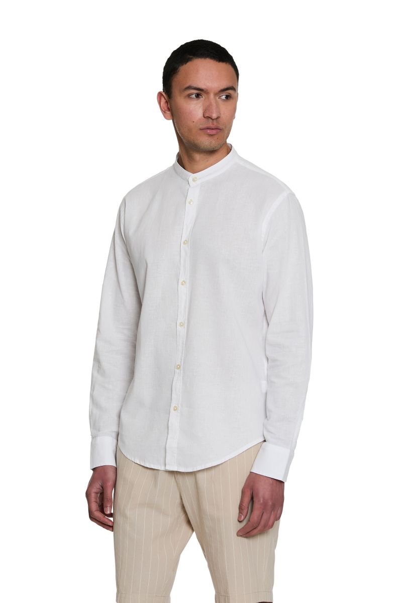 Camicia in Lino con Collo Coreano