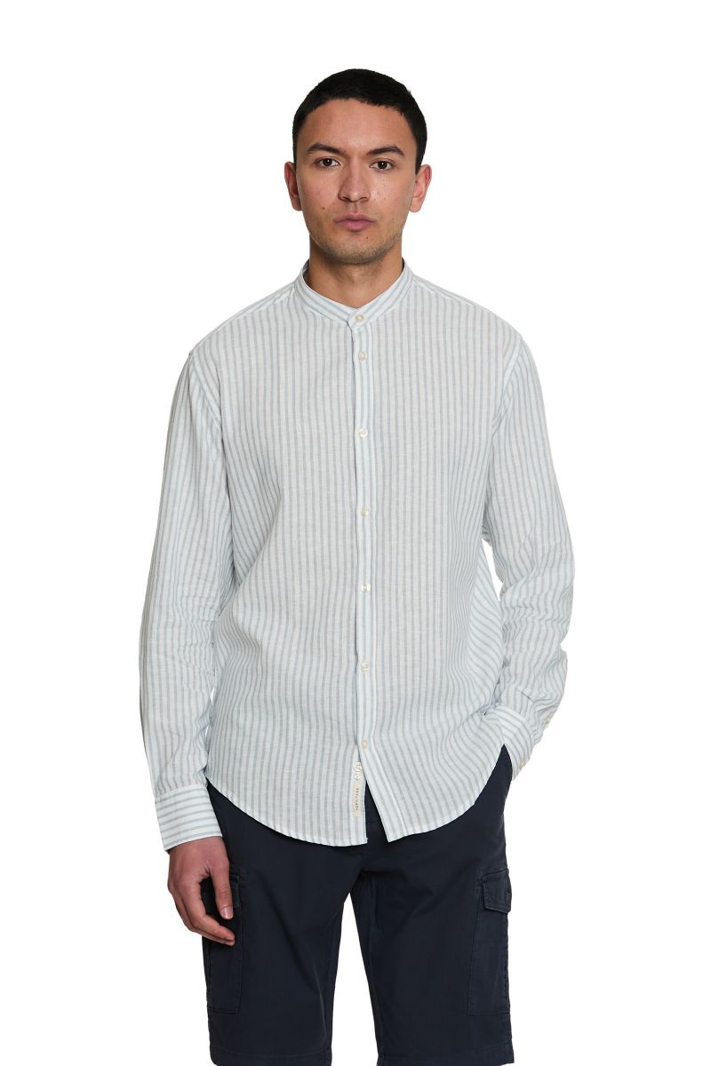 Camicia in Lino con Collo Coreano - 1000 righe larghe