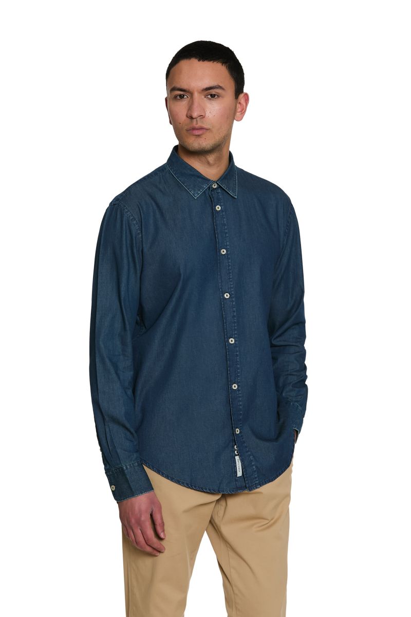 Camicia in Denim con Collo Italiano