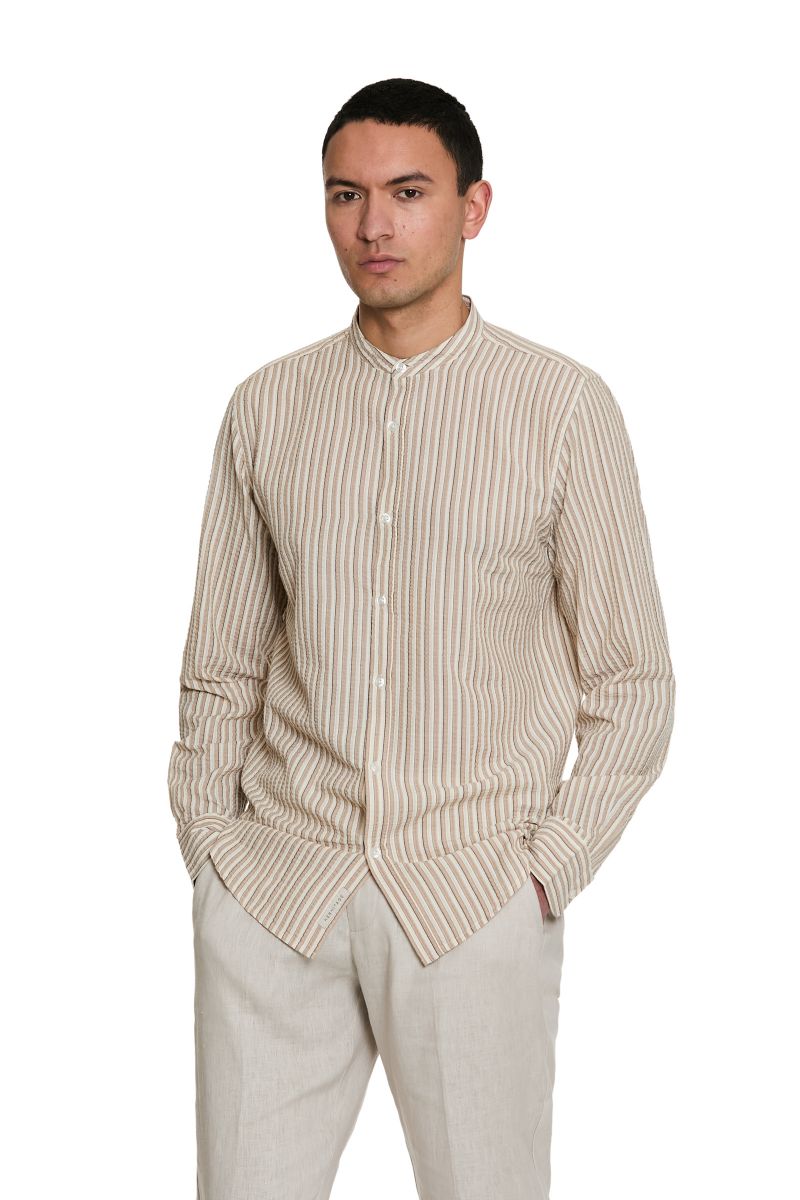 Camicia con Collo Coreano Rigata