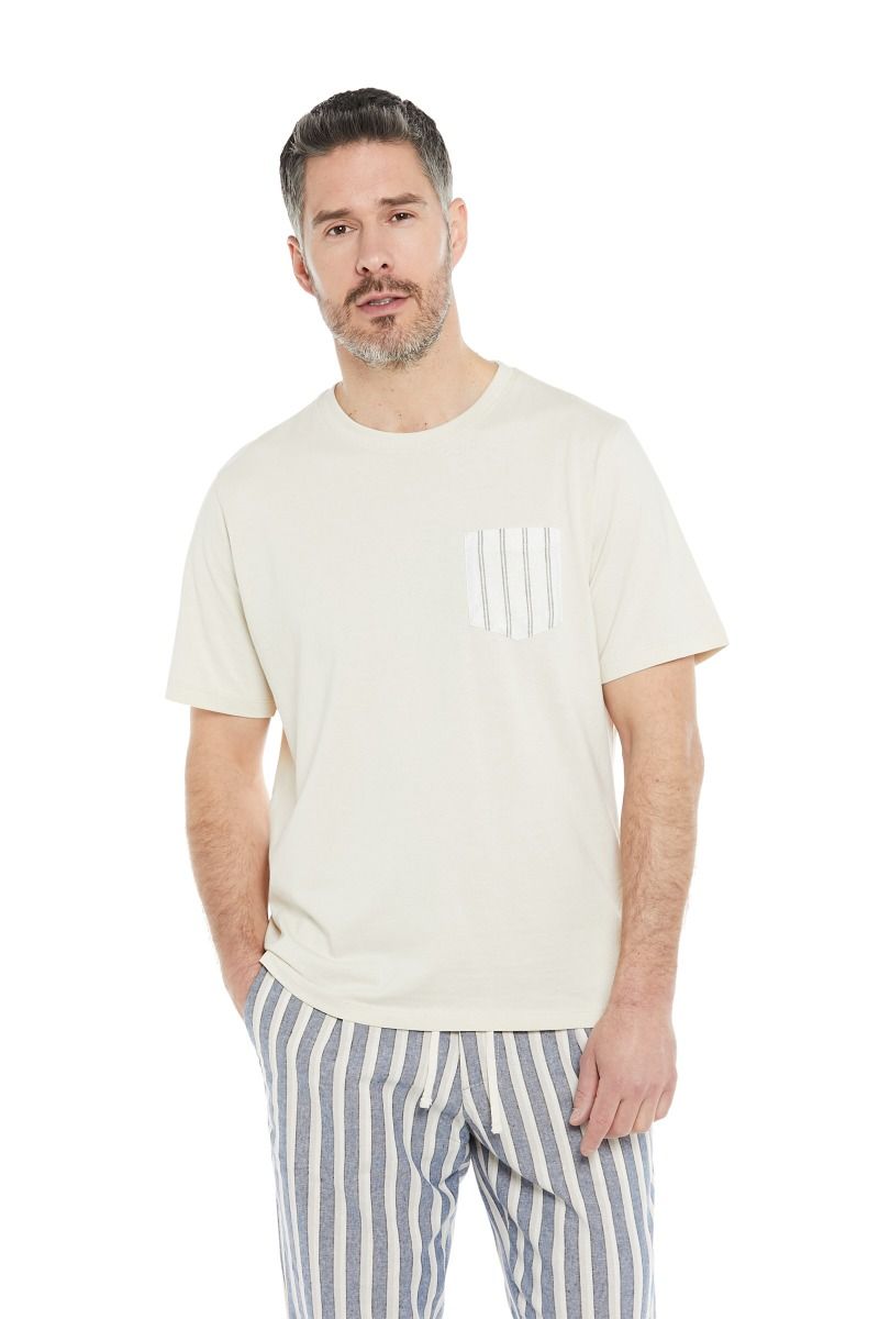 T-shirt Uomo Cotone con Taschino a Righe