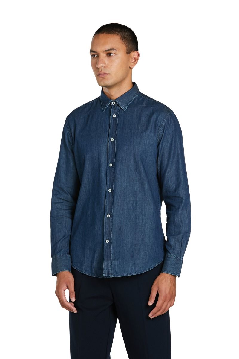 Camicia Jeans Uomo con Collo Italiano