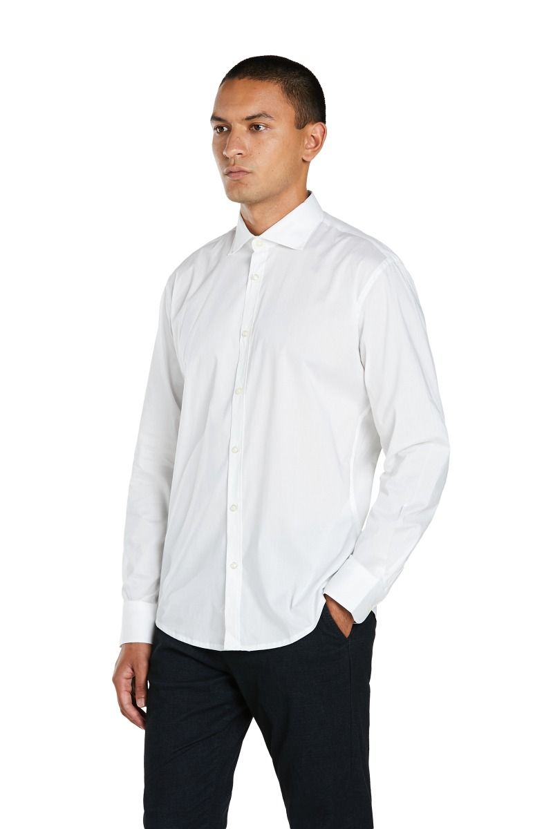 Camicia Basic Tinta Unita con Collo Francese