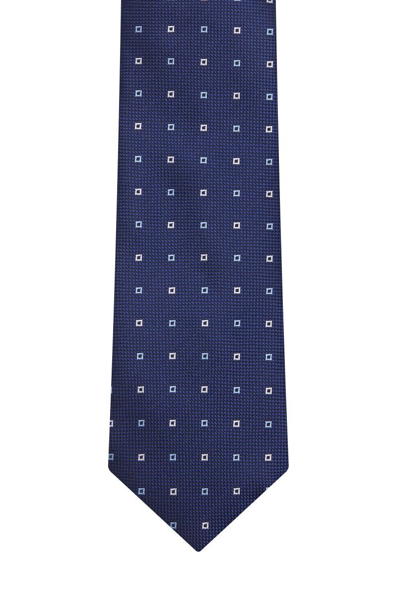 Cravatta blu con quadri bianchi e celesti da uomo