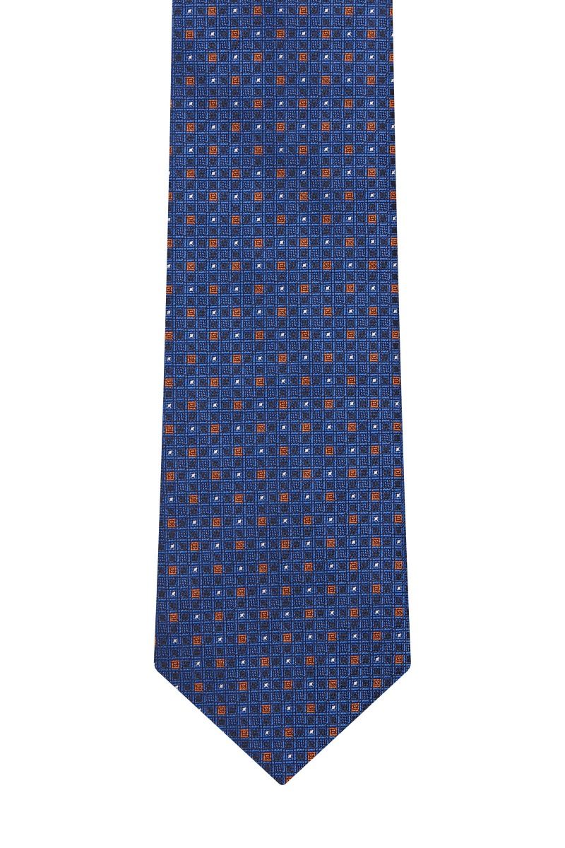 Cravatta blu a quadratini rossi