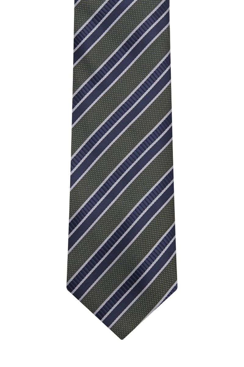 Cravatta Classica Blu e Verde a Righe Larghe
