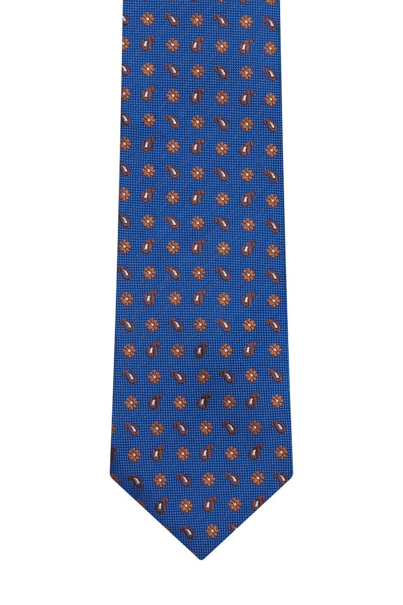 Cravatta Blu con Ricami a Fiore 