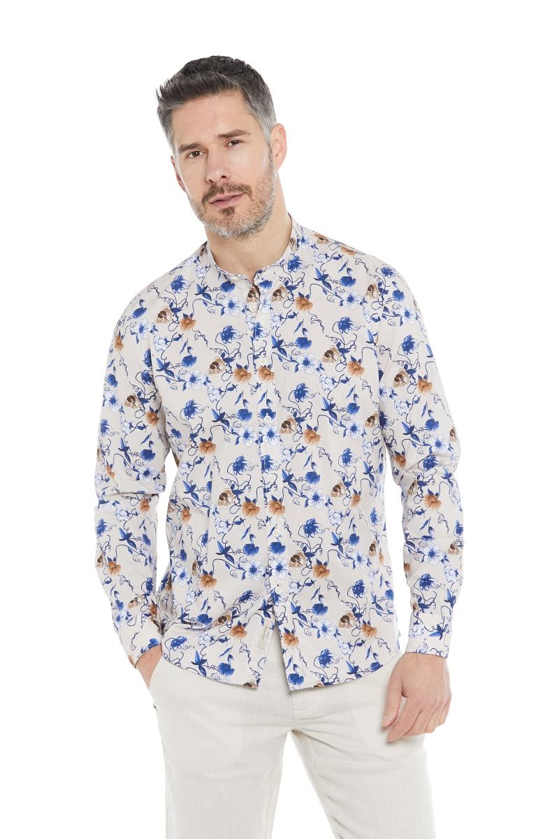 Camicia Uomo Collo Coreano con Fantasia Fiorita