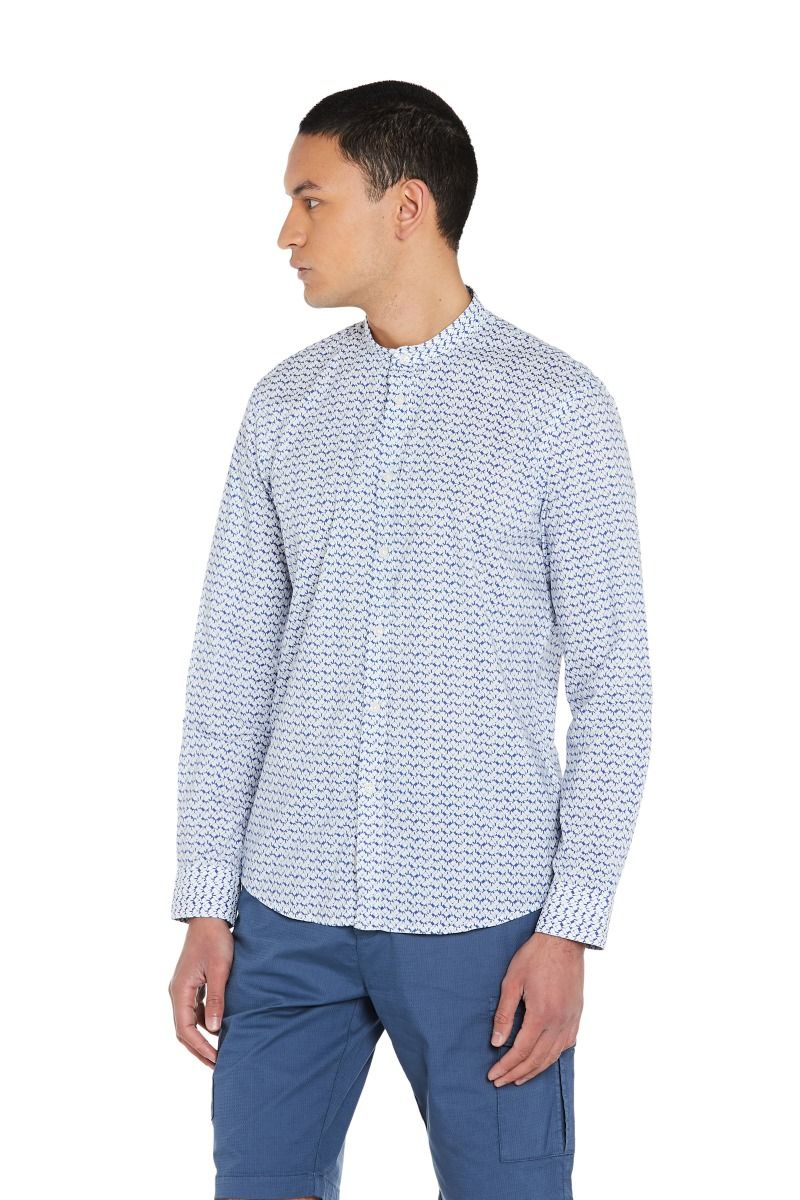Camicia Uomo con Stampa Geometrica e Collo Coreano