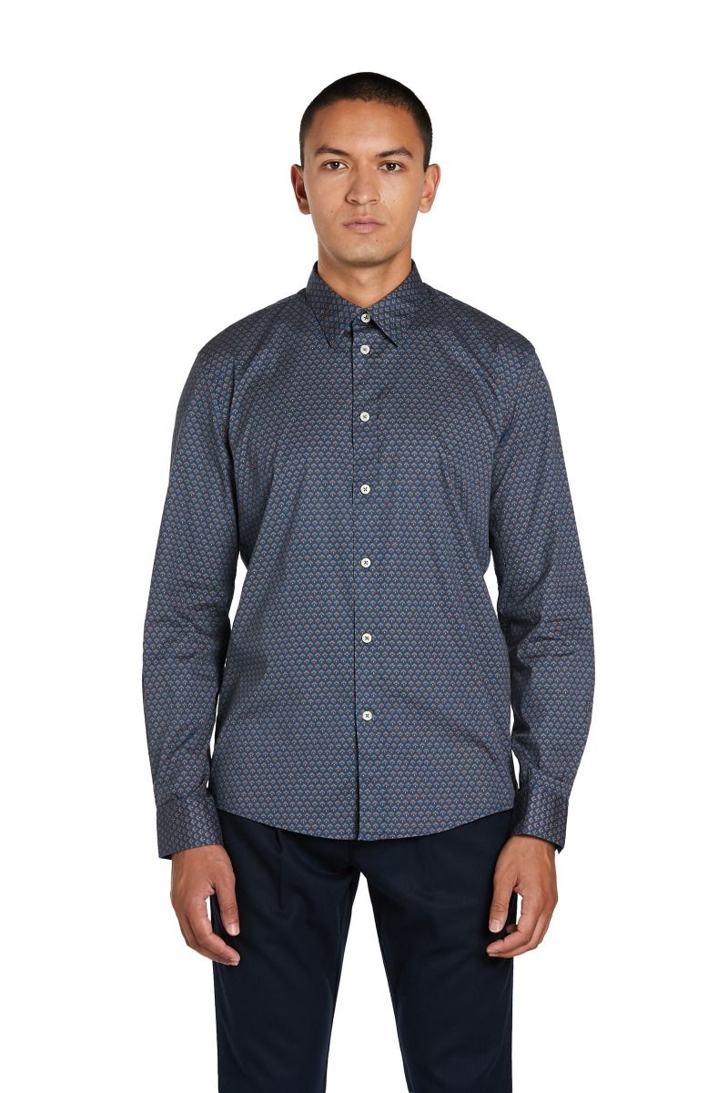 Camicia Uomo Fondo Blu con Collo Italiano