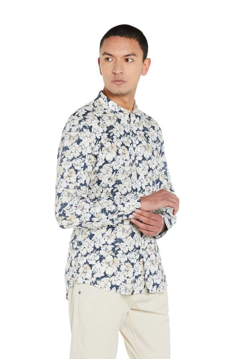 Camicia Uomo Blu in Lino e Cotone