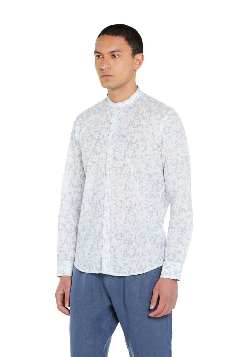 Camicia Uomo Collo Coreano Fantasia Puntinata con Fiori