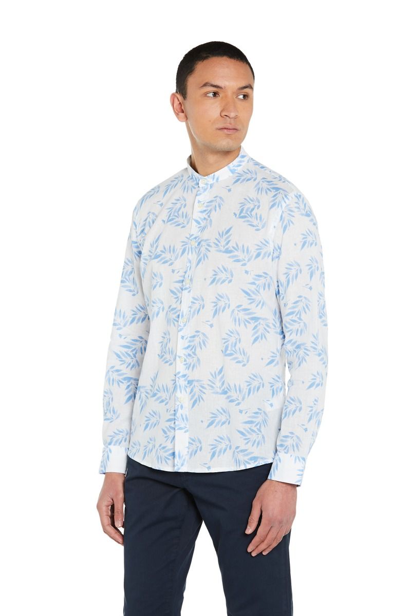 Camicia Uomo in Lino e Cotone Fantasia Foglie