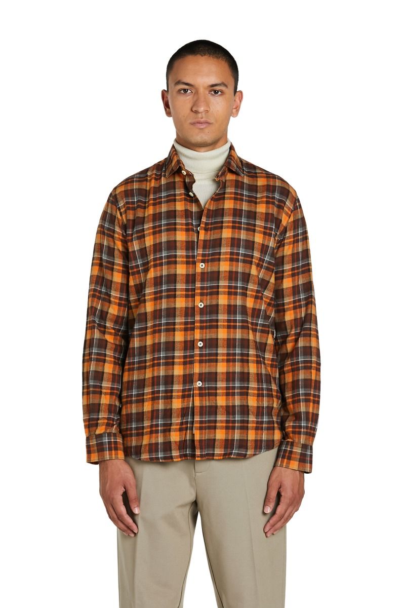 Camicia uomo in flanella arancione a quadri