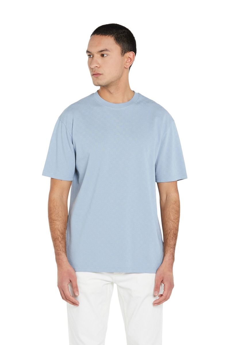 T-Shirt Scacchi con Collo a Contrasto