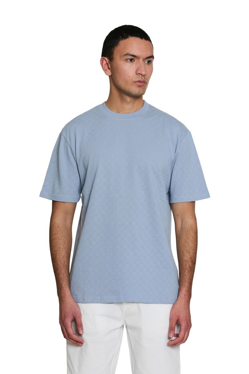 T-Shirt Scacchi con Collo a Contrasto