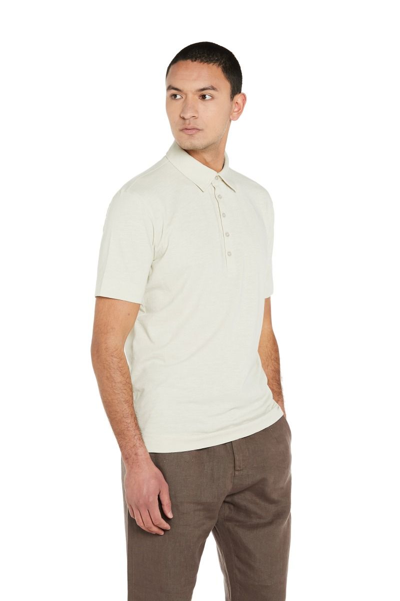 Polo Slub in Tessuto Fiammato con Collo Camicia