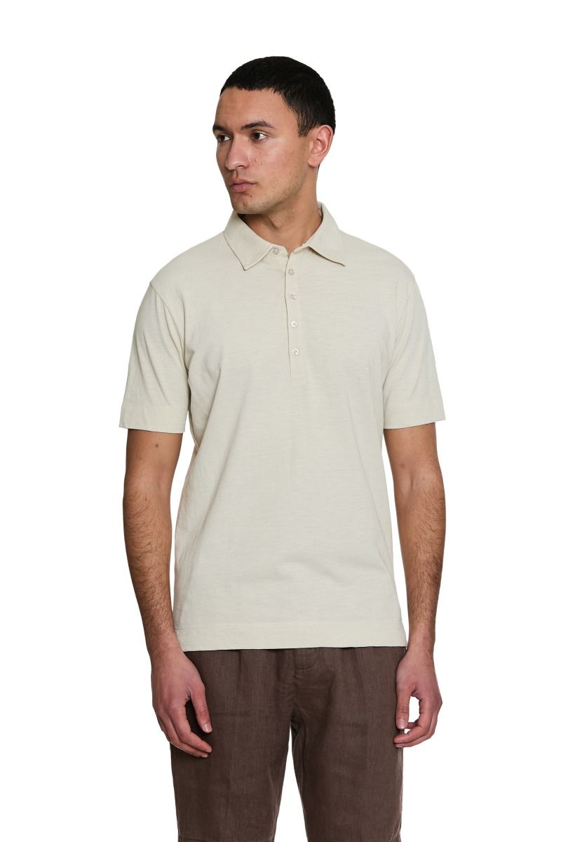 Polo Slub in Tessuto Fiammato con Collo Camicia