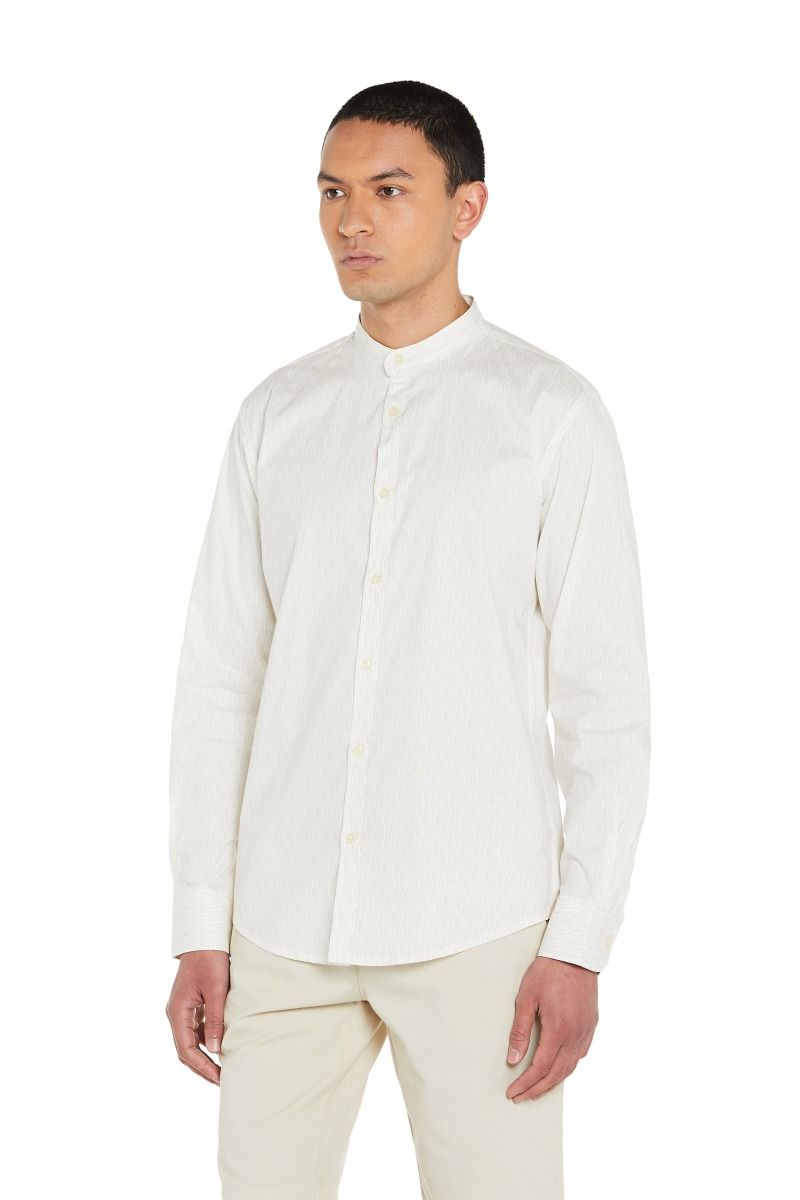 Camicia Stampata Collo Coreano con Motivo a Onda