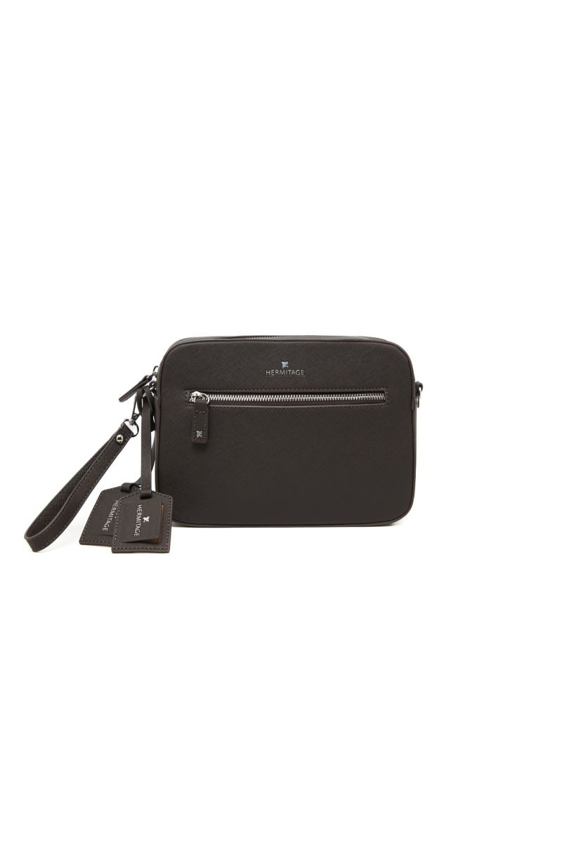 Pochette in Pelle Martellata e Saffiano con Tracolla Removibile e Slim Fit